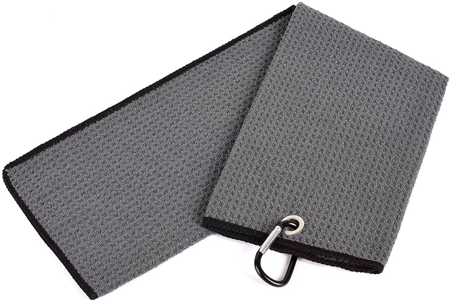 Tri-Fold Golf Towel | Premium Microfiber Fabric | Waffle Pattern | Heavy Duty Carabiner Clip