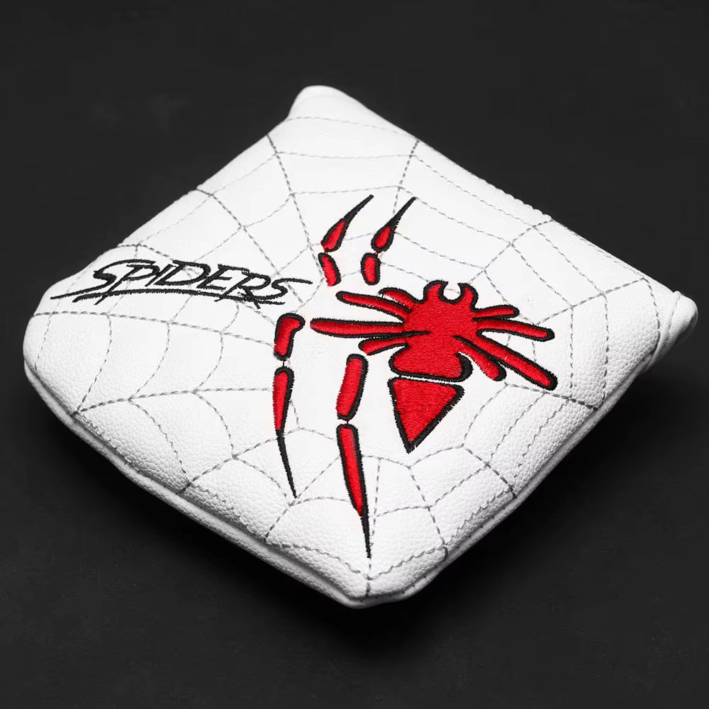 White PU Leather Spider Embroidery Golf Club Head Covers for Taylormad Driver Fairway Woods Hybird Blade Large Mallet Putter