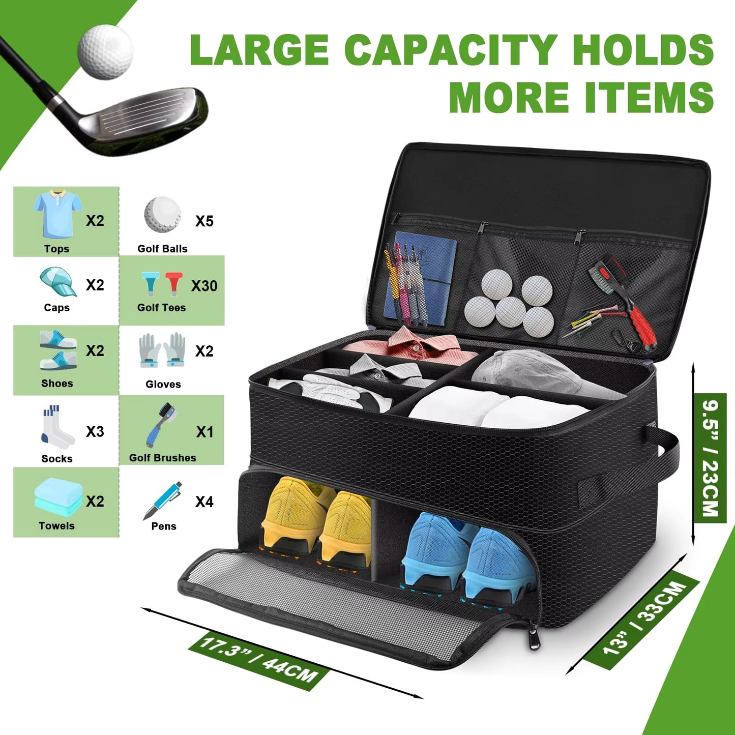 2 Layers Golf Trunk Organizer, Golf Accessories, Waterproof and Durable Golf Storage Bag, Golf Organizer for Car
