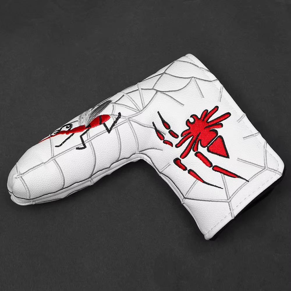 White PU Leather Spider Embroidery Golf Club Head Covers for Taylormad Driver Fairway Woods Hybird Blade Large Mallet Putter