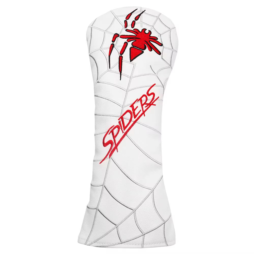 White PU Leather Spider Embroidery Golf Club Head Covers for Taylormad Driver Fairway Woods Hybird Blade Large Mallet Putter
