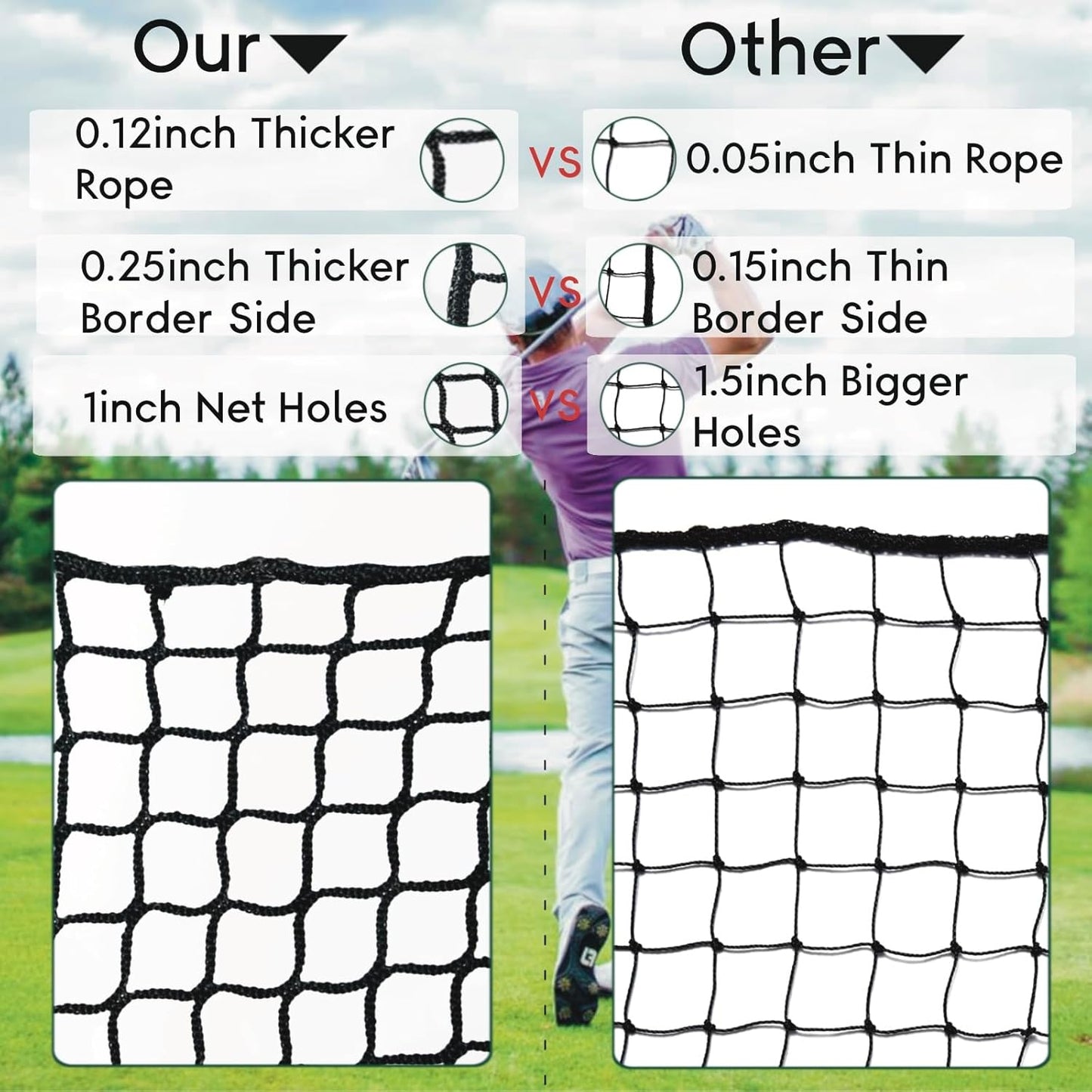 Golf Practice Net,10X10Ft Heavy Duty Nylon Golf Hitting Net,Golf Net Outdoor Indoor with Wire Hanging Kit,Golf Nets for Backyard Driving，Golf,Baseball, Hockey, Soccer