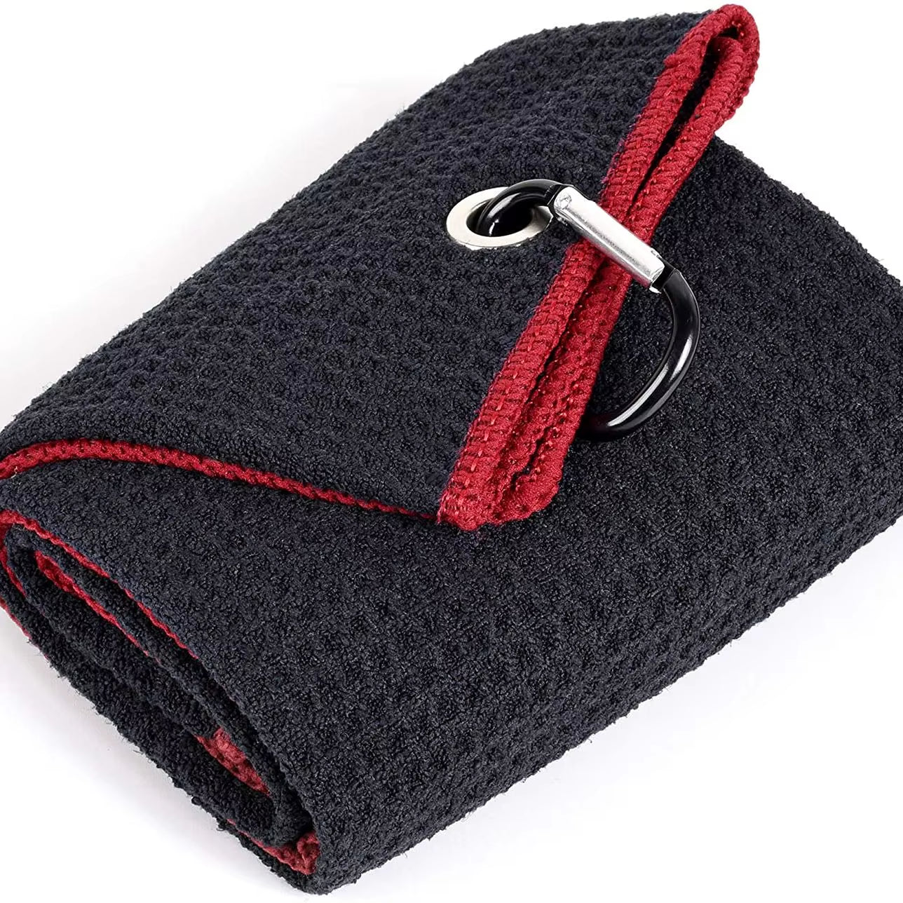 Tri-Fold Golf Towel | Premium Microfiber Fabric | Waffle Pattern | Heavy Duty Carabiner Clip